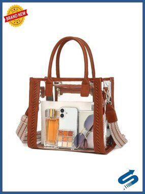 Clear Tote Bag Stadium Approved Transparent Woven Handbag Crossbody Purse